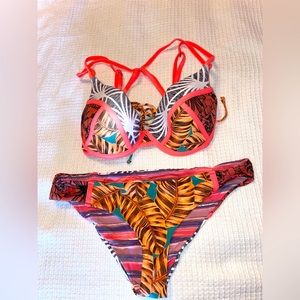 Maaji Bright Orange Floral Bikini ~ Size L ~ Great Condition